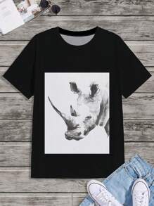 Camiseta de manga corta para hombre con estampado animal de talla grande
