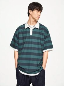 Manfinity Hypemode Men's Contrast Collar Polo Shirtback To School - Green - View 1