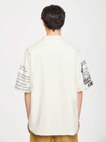 Manfinity EZcore 男士夏季休閒紡織休閒衫，標語印花短袖