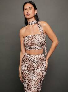 WESTFADE Leopard Mesh Cropped Tube Top