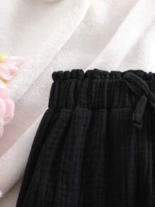 SHEIN Young Girl Casual Versatile Pleated Waist Bow Accent Black Pants. Suitable For Spring, Summer, Autumn, And Winter, Suitable For Casual Occasions - Black - View 4