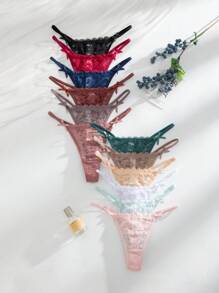 SHEIN 12 chiếc/gói quần lót ren gợi cảm G-string lãng mạn cho phụ nữ, đồ lót nhiều màu sắc - Nhiều màu - Xem 3