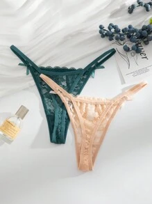 SHEIN 12 chiếc/gói quần lót ren gợi cảm G-string lãng mạn cho phụ nữ, đồ lót nhiều màu sắc - Nhiều màu - Xem 7