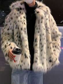 Chiquease Printed Plush Jacket For Autumn/Winter, Fluffy, Random Cut Printing - White - View 6