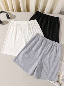 SHEIN 3pcs/Set Celana Pendek Olahraga Rajut Kasual Bermotif untuk Remaja Laki-laki, Musim Semi/Panas - MultiWarna - View 2