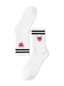 Maria Clara Maia Artist Sport Striped Eye Pattern Casual Mid-Calf Socks, For Holiday, Workout