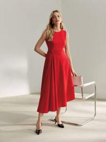 MOTF PREMIUM 純色無袖喇叭下擺連身裙