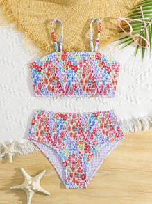 Conjunto de bikini para niña preadolescente (estampado aleatorio) para playa de verano - Multicolor - Ver 1