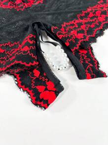 SHEIN 大尺寸對比色蕾絲性感開襠內褲