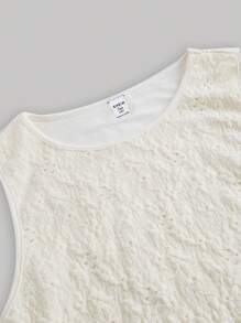 SHEIN 少女夏季針織提花無袖上衣及不對稱裙子套裝，米色 - 米色 - 查看 5