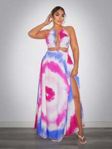 SHEIN SXY 海滩度假女性的性感扎染印花连衣裙 - 彩色 - 查看 1