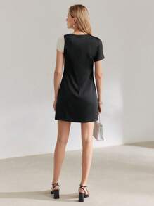 MOTF PREMIUM CONTRAST BOW DETAIL SLIM FIT SHORT DRESS - Black - View 5