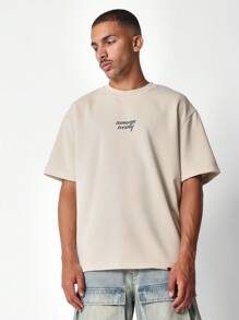 SUMWON 常规版型短袖 T 恤，带字母和仙人掌沙漠图案印花 - 杏色 - 查看 2