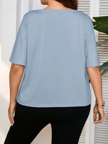 SHEIN Frenchy 大尺碼女性夏季純色圓領寬鬆休閒短袖T恤