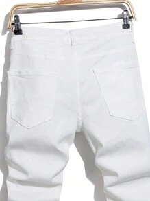 Manfinity LEGND Men's Skinny Fit Casual Jeans With Ripped Detail And Pockets - White - View 4