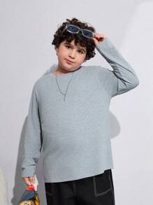 SHEIN Tween Boys Extended Size Regular Long Sleeve T-Shirt 4pcs Set, Fall/Winter