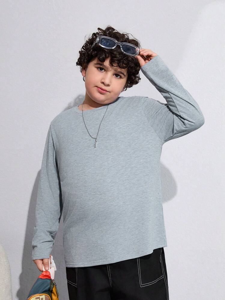SHEIN Tween Boys Extended Size Regular Long Sleeve T-Shirt 4pcs Set, Fall/Winter - Multicolor - View 4