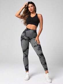 Easithlete 扎染健身紧身裤 收腹运动紧身裤 健身紧身裤 瑜伽裤 女款 - 深灰色 - 查看 4