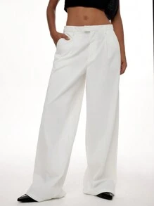 Forever 21 Fall & Winter Women's  White Wide Leg/Back To School/ Basic/ Oversized/Going Out/ Office/Straight Leg Style Pants - White - View 1