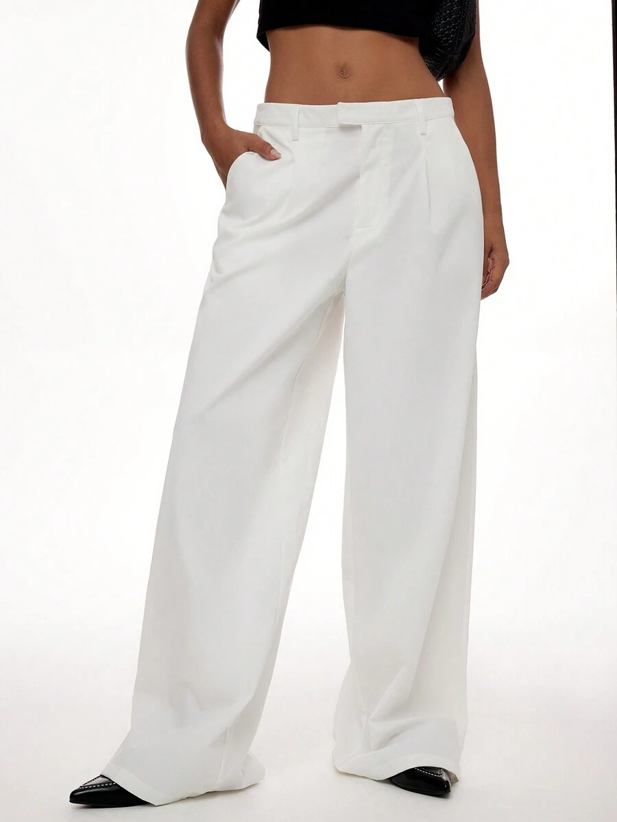 Forever 21 Fall & Winter Women's  White Wide Leg/Back To School/ Basic/ Oversized/Going Out/ Office/Straight Leg Style Pants - White - View 1