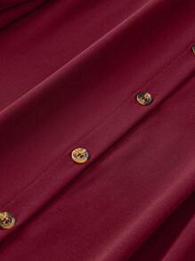 EMERY ROSE Plus Size Women's Solid Color Loose Fit Casual Long Sleeve One-Button Dress For Spring And Summer, Burgundy Maxi Women Outfit Fall Cloth For Women - Burgundy - View 3