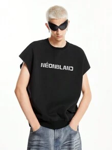 Manfinity VCAY Men's Knitted Street Style Air Layer Vest, Loose Fit, 3M Reflective Print, Suitable For Summer Fashion - Black - View 3