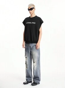 Manfinity VCAY Men's Knitted Street Style Air Layer Vest, Loose Fit, 3M Reflective Print, Suitable For Summer Fashion - Black - View 7