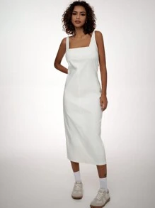 Forever 21 Váy thời trang Thu Đông cho nữ màu trắng bó sát/ hở lưng/ cơ bản/ bó sát/ dài - trắng - Xem 1