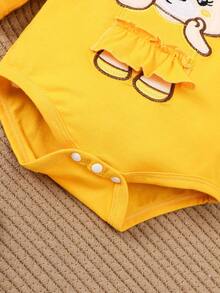 SHEIN 3 piezas Sets de ropa de cama bordados para bebé niña, ropa de primavera y otoño - Amarillo - Ver 6