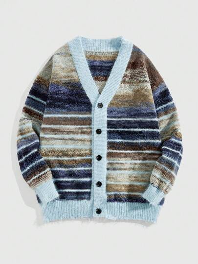 Street Life Cardigan décontracté à rayures dégradées de printemps et d'automne pour hommes