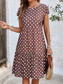 EMERY ROSE Women's Simple Polka Dot Print Round Neck Daily Wear Dress - Multicolor - View 3