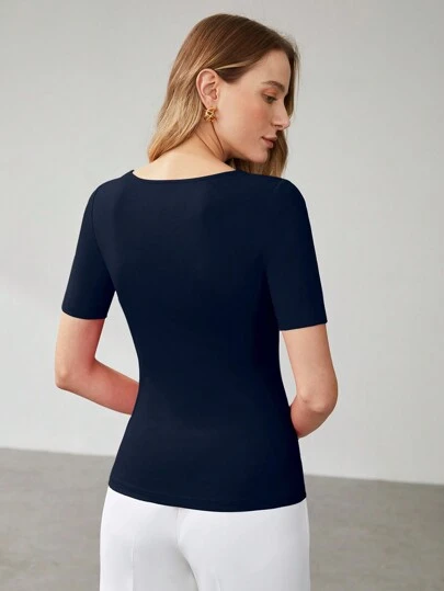 MOTF PREMIUM SOLID ASYMMETRICAL NECK SLIM FIT TEE