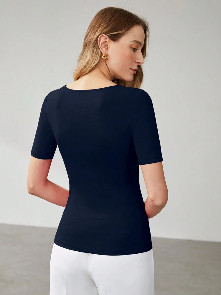 SOLID ASYMMETRICAL NECK SLIM FIT TEE