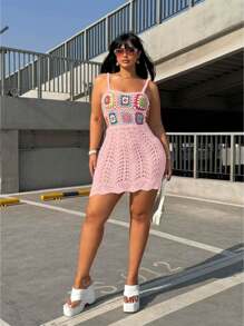 Flirla Floral Crochet Plus Size Women's Dress