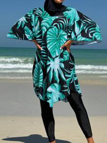 Swim Mulvari 女性夏季海灘植物印花和服式遮罩衣 - 彩色 - 查看 3