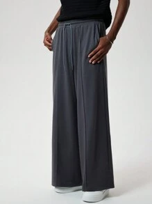 Forever 21 Men's Drawstring Waist Wide Leg Loose Fit Sweatpants In Dark Gray/Fall/Winter - Grey - View 3