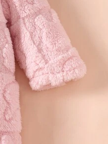 SHEIN 女婴粉色纯色羊毛连帽连脚睡衣，可爱的冬装 - 淺粉色 - 查看 5