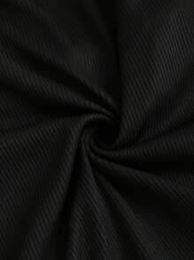 SHEIN Unity T-shirt casual à manches longues avec empiècement en dentelle et nœud devant pour femmes, printemps/été, Crop top noir à manches longues - Noir - Voir 3