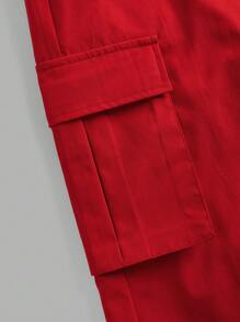 SHEIN Girlism 2pcs Tween Girls' Casual Comfortable Sleeveless Top And Utility Pants Set With Halter - Red - View 6