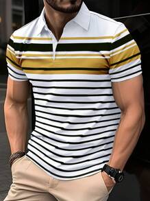 Manfinity Mode Camicia polo a maniche corte casual a righe alla moda per uomo - Multicolore - Visualizzare 1