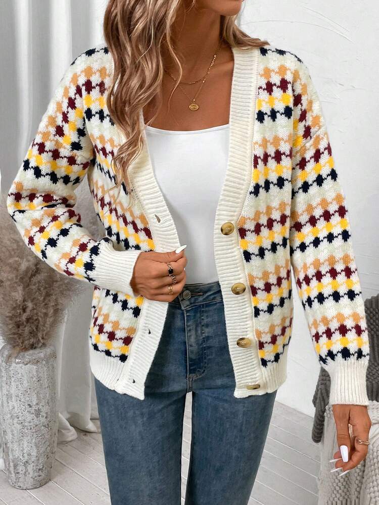 Women's Colorful Minimalist Daily Buttoned Long Sleeve Cardigan
