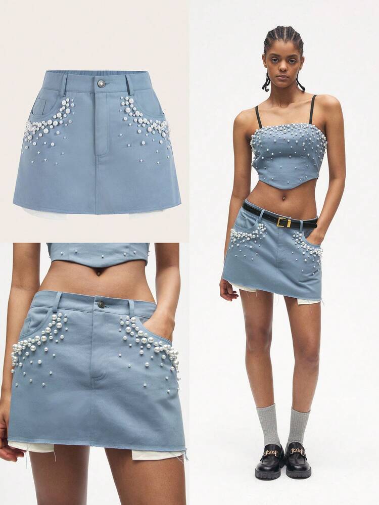 SHEIN Maija Women Beaded Decor Simple Casual Summer Skirt