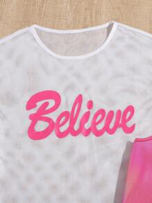 3pcs/Set Tween Girls' Daily Casual Wear - Mesh Knit Short Sleeve Top, Knit Solid Color Camisole Top, Straight Shorts