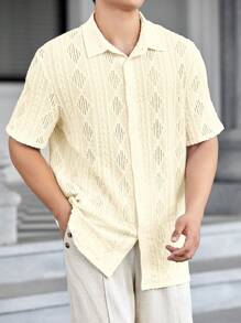 GENTILAND Men's Summer Casual Solid Color Textured Short Sleeve Shirt - Yellow - View 6