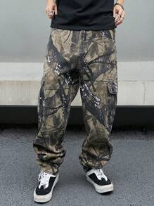 Manfinity EMRG Men's Loose Camouflage Printed Workwear Jeans With Pockets And Wide Leg - Multicolor - View 3