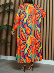 Slaydiva Plus Size Women's Casual Abstract Geometric Water Ripple Print Long Sleeve Cardigan For Going Out - Multicolor - View 5
