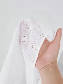 SHEIN VCAY Vải thêu ren màu trơn cổ tròn tay phồng buộc dây phía trước Áo sơ mi nữ, buộc dây phía trước, áo ren - trắng - Xem 6