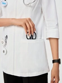 TaskEZ Áo khoác đồng phục y tá màu trơn có túi đôi - trắng - Xem 6