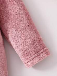 Baby Girls' Simple Pink Flannel Plush Long Sleeve And Pants Set, Casual & Comfortable Home Clothing - Pink - View 4