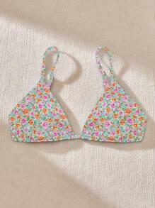 SHEIN Swim Women's Summer Beach Floral Printed Sexy Bikini Top